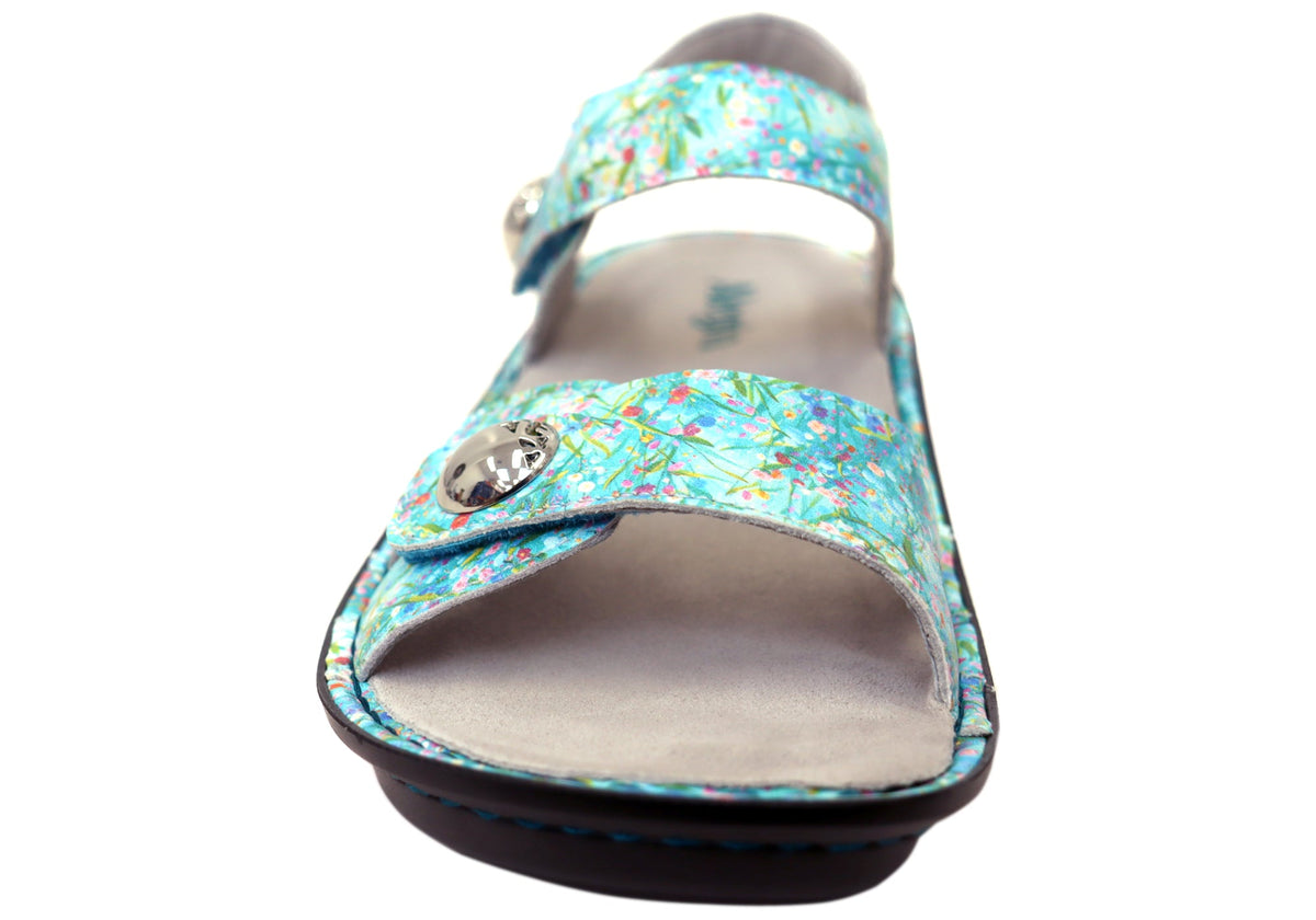 Alegria Vienna Womens Comfortable Leather Sandals Aqua Flora