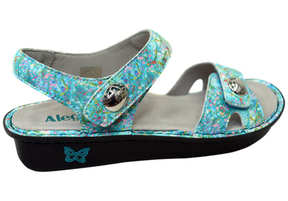 Alegria Vienna Womens Comfortable Leather Sandals Aqua Flora