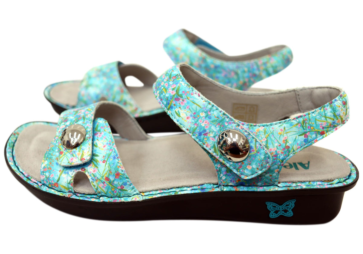 Alegria Vienna Womens Comfortable Leather Sandals Aqua Flora