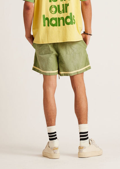 DSM Canvas Stripe Shorts-Lime